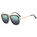 Retro square sunglasses with gradient green lenses and gold metal temples on white background - Gray Frame Black Ring Green Gray Lens