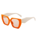 Polygonal square sunglasses in vibrant orange frame with cream geometric temples - Orange Frame Champagne Lens