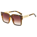 Chic oversized square tortoiseshell sunglasses featuring golden chain temples and brown lenses - Tortoiseshell Frame Tea Lens