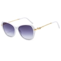 White cat-eye sunglasses with purple gradient lenses and gold metal temples - White Frame Gray Lens
