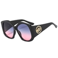 Lunettes de soleil géométriques oversize avec verres dégradés et détails de feuilles - Monture Noire Verres Gris Rose