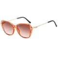 Fashionable orange cat-eye sunglasses with gradient brown lenses and diamond temples - Orange Frame Double Brown Lens