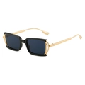 Modern square sunglasses featuring a black frame and elegant gold metal temples - Black Frame Black Grey Lens