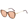 Fashion cat-eye sunglasses with leopard print frame and golden metal temples - Leopard Frame Champagne Lens