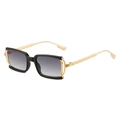 Chic black rectangular sunglasses with golden wavy temples and gradient lenses - Black Frame Double Gray Lens