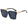 Fashion square sunglasses in black with unique gold metal chain temple design - Black Frame Black Grey Lens