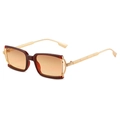 Retro square sunglasses with reddish-brown acetate frames and golden metal temples - Brown Tea Frame Tea Lens