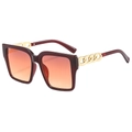 Chic burgundy square sunglasses with orange gradient lenses and gold chain temples - Brown Frame Gradient Red Lens