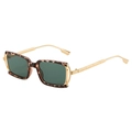 Retro square leopard print sunglasses with dark green lenses and golden metal temples - Leopard Frame Grey Lens