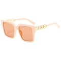 Fashion square peach frame sunglasses with orange lenses and gold chain temples - Beige Frame Champagne Lenses