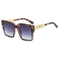 Square tortoise shell sunglasses with golden chain link temples and gradient blue lenses - Leopard Frame Gradient Grey Lens