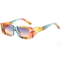 Fashion square sunglasses featuring rainbow gradient frames and purple-orange tinted lenses - Rainbow Gradient Transparent Frame