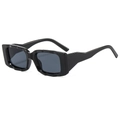 Fashion square frame sunglasses in glossy black with geometric textured temples and grey lenses - Black Frame Grey Lens