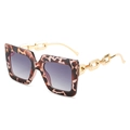 Fashionable leopard print square sunglasses with decorative gold metal chain temples - Pink Leopard Frame Double Grey Lens
