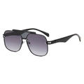 Fashionable black oversized sunglasses with gray gradient lenses and glossy frame - Black Frame Double Gray Lens
