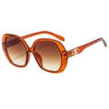 Modieuze oversized schildpad zonnebril met bruine gradiënt glazen en een goudkleurig logo - Thee Frame Thee Lenzen
