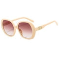 Fashionable oversized cream beige sunglasses with brown gradient lenses and gold detail - Beige Frame Tea Lens
