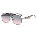 Fashion oversized gradient sunglasses with black top bar and transparent grey temples - Silver Frame Grey-Pink Lens