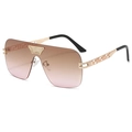 Fashion rimless oversized sunglasses with brown gradient lenses and gold chain temples - Gold Arms Brown Pink Lens