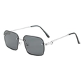 Square silver metal sunglasses with dark grey lenses and C-shape woven temple detail - Silver Frame Black Grey Lens