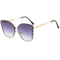 Golden butterfly frame sunglasses with gradient purple lenses and scalloped edges - Gold Frame Gradient Gray Lens