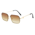 Modern square rimless sunglasses with gradient tea lenses and twisted metal temples - Gold Frame Gradient Tea Lens