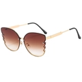 Fashionable butterfly wing shaped sunglasses with brown gradient lenses and gold frames - Gold Frame Tea Lens