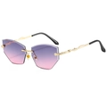 Randloze zonnebril met paars verloop, gouden metalen pootjes en diamantgeslepen glas - Gouden Frame Grijs Roze Lenzen