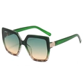 Cat eye square sunglasses featuring dark green gradient frame and rhinestone details - Green Leopard Frame Green Yellow Lens