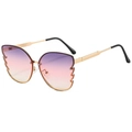 Fashion butterfly metal sunglasses with purple gradient lenses and wing-shaped wavy edges - Gold Frame Gray Pink Lens