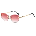 Fashion rimless hexagonal sunglasses with gradient pink lenses and gold floral metal arms - Gold Frame Gradient Red Lens