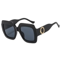 Square black frame sunglasses with dark grey lenses and gold metal ring decorative details - Black Frame Grey Lens
