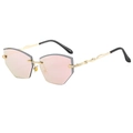 Frameless geometric sunglasses with light pink diamond-cut lenses and gold metal temples - Gold Frame Reflective Pink