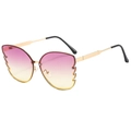 Fashionable butterfly frame sunglasses with pink to yellow gradient lenses and gold metal trim - Gold Frame Purple Yellow Lens