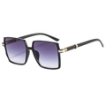 Square retro sunglasses featuring black frames with purple gradient lenses and gold accents - Black Frame Double Gray Lens