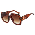 Chic oversized square sunglasses with brown tiger pattern frames and gold metal temple accents - Stripe Tea Frame Tea Lens