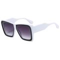 Oversized square sunglasses featuring white frame with black edges and gradient purple lenses - White and Black Frame Double Gray Lens