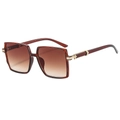 Elegant oversized square sunglasses in translucent brown finish with gold metal hinges - Tea Frame Tea Lens