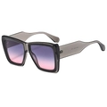 Square translucent black sunglasses with purple-pink gradient lenses, variant M380 - Black Grey Frame Grey Pink Lens