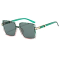 Square sunglasses with green to pink gradient frames and transparent green temples - Gradient Green Leopard Frame Grey Lens