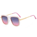 Occhiali da sole squadrati con montatura bicolore bianco arancio e lenti sfumate - Montatura Bianca Cerchio Rosa Lenti Grigio Rosa