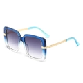 Fashion square sunglasses with blue gradient frame and gold metal textured temples - Gradient Blue Frame Grey Lens