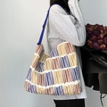 Borsa tote in tela a righe artistiche con tracolla regolabile e grande capacità - Borsa a Tracolla a Righe Personalizzata