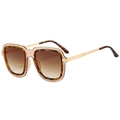 Occhiali da sole squadrati oversize in ambra traslucida e tartaruga con stanghette oro - Montatura Champagne Cerchio Leopardato Lenti Marroni