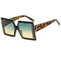 Square oversized sunglasses with green-yellow gradient lenses and tortoise temples - Black Green Frame Grey Yellow Lens