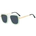 Square two-tone sunglasses featuring transparent mint green frames and gold metal temples - Transparent Frame Green Ring Gray Lens