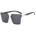 Chic rimless square sunglasses with gold metal frame and dark grey tinted lenses - Black Frame Gray Lens