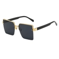 Chic semi-rimless square sunglasses with gold metal top frame and dark black lenses - Gold Frame Black Legs Black Grey Lens