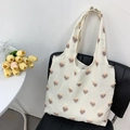 Dettaglio della borsa tote in tela bianca con ricamo a tulipano 3D e manici - Beige Ciuffato 3D