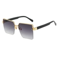 Fashion gradient lens sunglasses with gold engraved metal frame and black temple arms - Gold Frame Black Legs Gradient Grey Lens